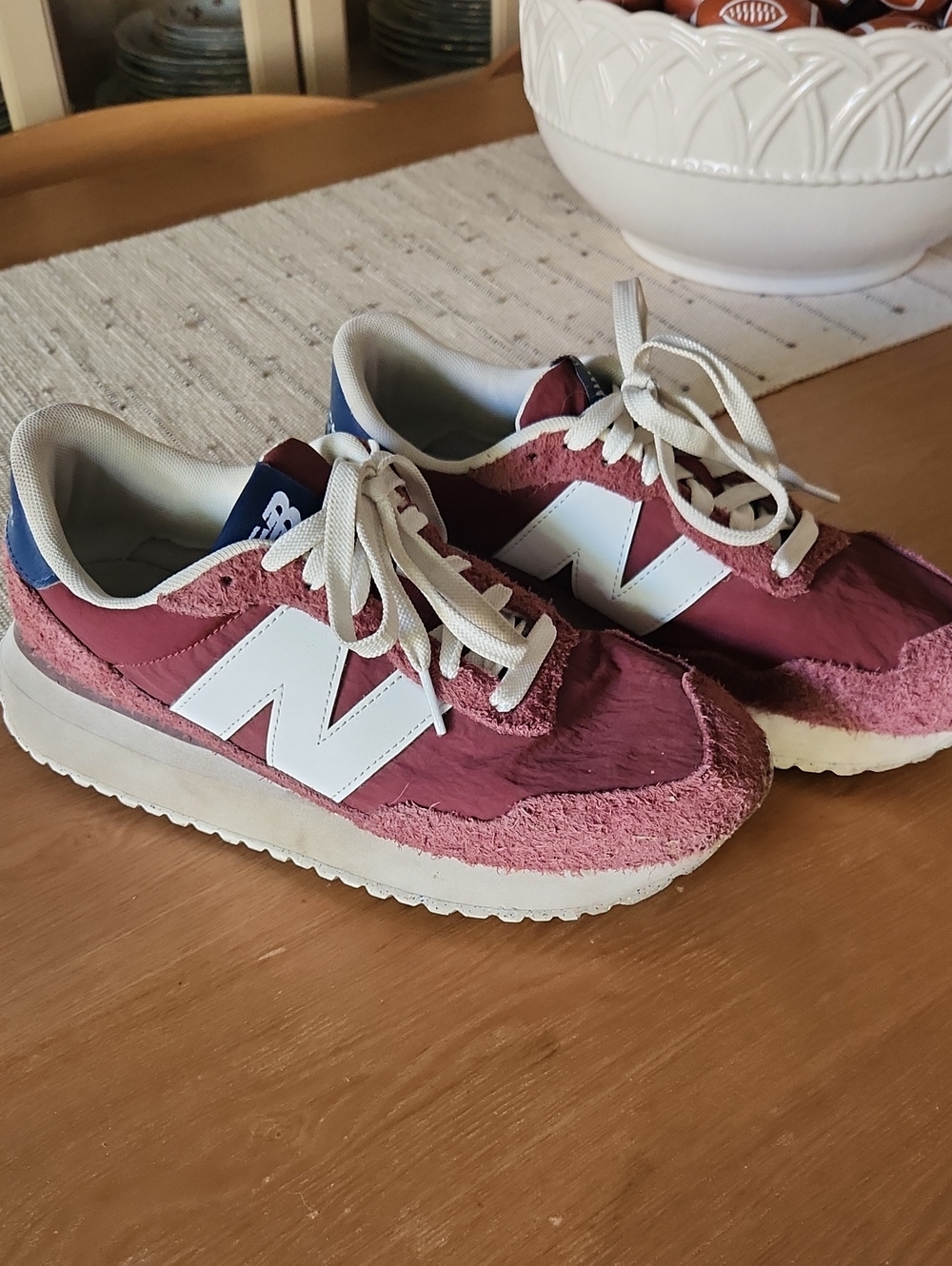 New Balance Burgundy and White Retro Runner Sneakers 237
